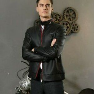 Superlative Fashion Men's Italian Faux Leather Jacket - Black/Red